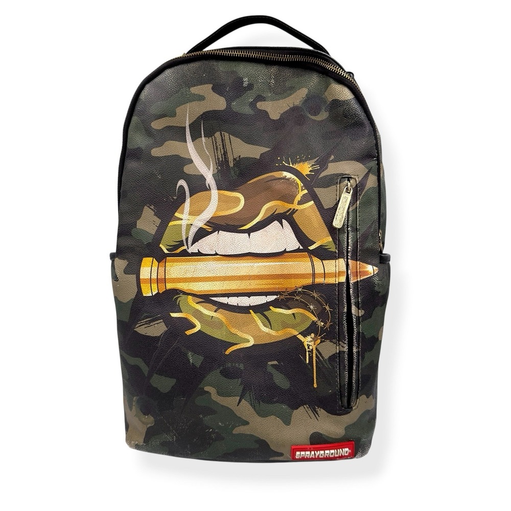 Sprayground Army Lips Bullet Backpack Camouflage Laptop Compartment 18x12 Street